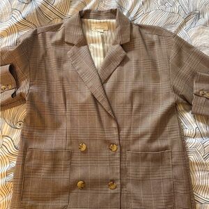 Anthropologie Brown Plaid Double-Breasted Blazer